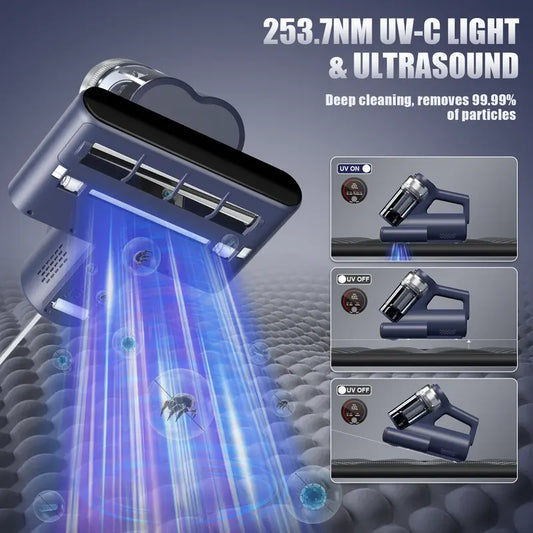 Mattress Vacuum Cleaner with UV-C Light, 149°F Hot Air, HEPA Filter & 16Kpa Suction – Deep Clean for Bed, Sofa, Carpet